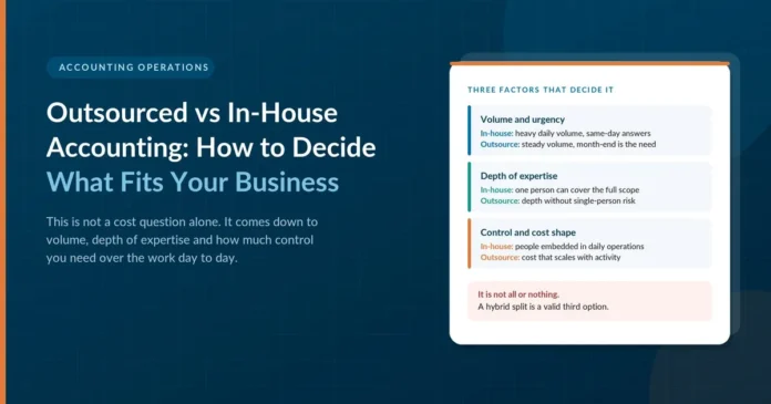 Outsourced vs. In-House Accounting Outsourced versus in-house accounting comparison based on workload, expertise, control, and cost